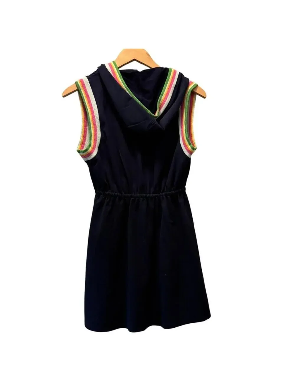 Trina Turk Women S Beach Open Front Hoodie CoverUp Navy Blue Rainbow Sleeveless